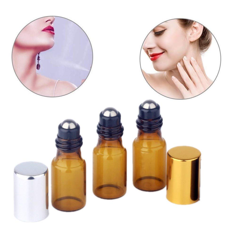 Roll On Vuoto per Oli Essenziali Porta Profumo da Viaggio Bottiglie Roller per Oli Essenziali Fragranza di Bottiglie di Vetro Gold