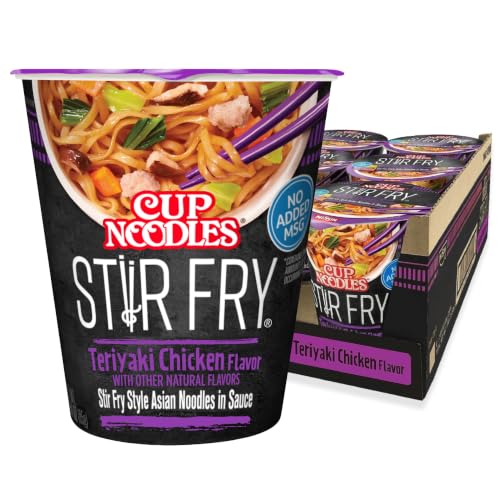 Nissin Cup Noodles Stir Fry Noodles in Sauce, Teriyaki Chicken, 3 Ounce (Pack of 6)