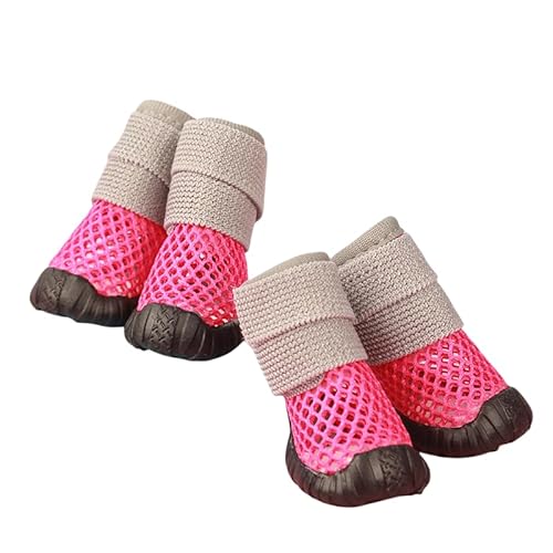 犬靴 犬用ブーツ メッシュシューズ 小型犬 中型犬 夏 犬用靴 滑り止め ドッグブーツ 肉球保護 ソフト 通気 抗菌防臭 吸水速乾 脱げにくい 犬用 プロテクター 傷防止 足元の汚れ防止 足舐め防止 軽量 お散歩 室内用 アウトドア用 (サイズ 4,ローズ