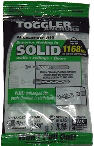 Toggler A10 3/8 Dia Alligator Anchors Flush Mount & #14 x 2-1/2 Combo Head Screws - 4 Pieces Each