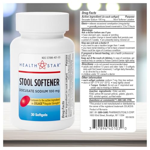 Image of GeriCare Docusate Sodium Stool Softener - 100mg Gentle Stimulant Laxative Softgels for Men & Women- Constipation Relief - Adults Daily Bowel Movement Laxative, 30 Count