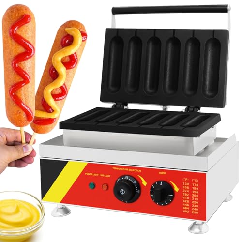 Waffle Stick Maker 6 Skewers Hot Dog Sticks Machine Electric Commercial Waffles Iron with Cool Touch Handle Non-Stick Coating for Bakeries Snack Bars Restaurant,1650W, 220V