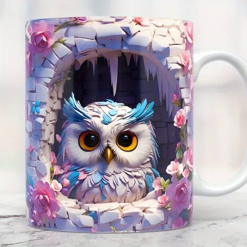 RYN® PRINTED DESIGN 1pc 3D Wall Breaking Effect Owl Ceramic Mug, Creative Cup For Coffee, Milk, Hot Water, Outdoor, Party Gift