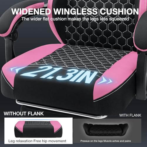 HOFFREE Gaming Chair Computer Chair Fabric with Speakers Massage Game Chair with Footrest Bluetooth Ergonomic High Back Gamer Chairs with Lumbar Reclining Gaming Chairs for Adults Pink and Black の商品画像 8