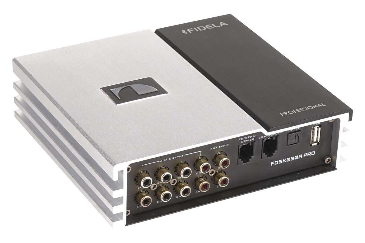 nakamichi fidela fdsk230a pro 8 channel dsp car audio amplifier, 4 input 8 output, 70w x 4, 31 band eq, usb playback, android app control