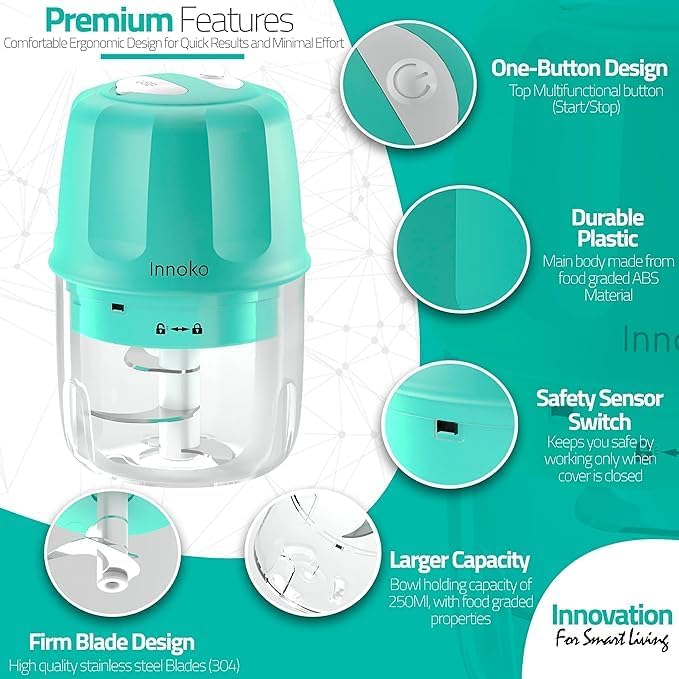 Miniatura 5 de Picadora eléctrica recargable para picadora de cebolla, picadora potente, picadora de carne portátil inalámbrica con hoja de acero inoxidable, mini