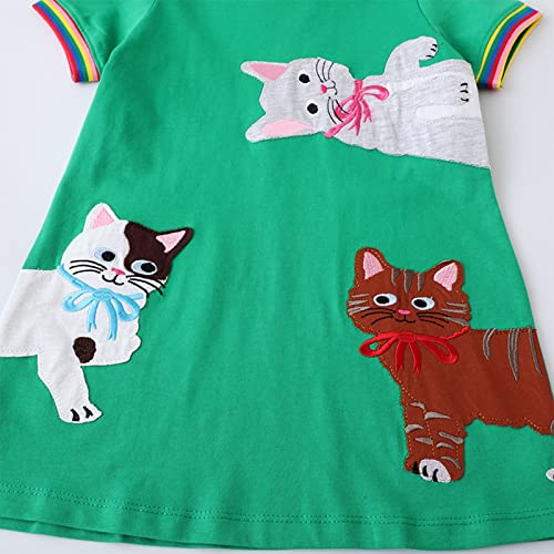 Little Girls Summer Dresses Cat Printed Tunic Short Sleeve Dress with Pocket Summer Casual Beach Sundress Outfits4