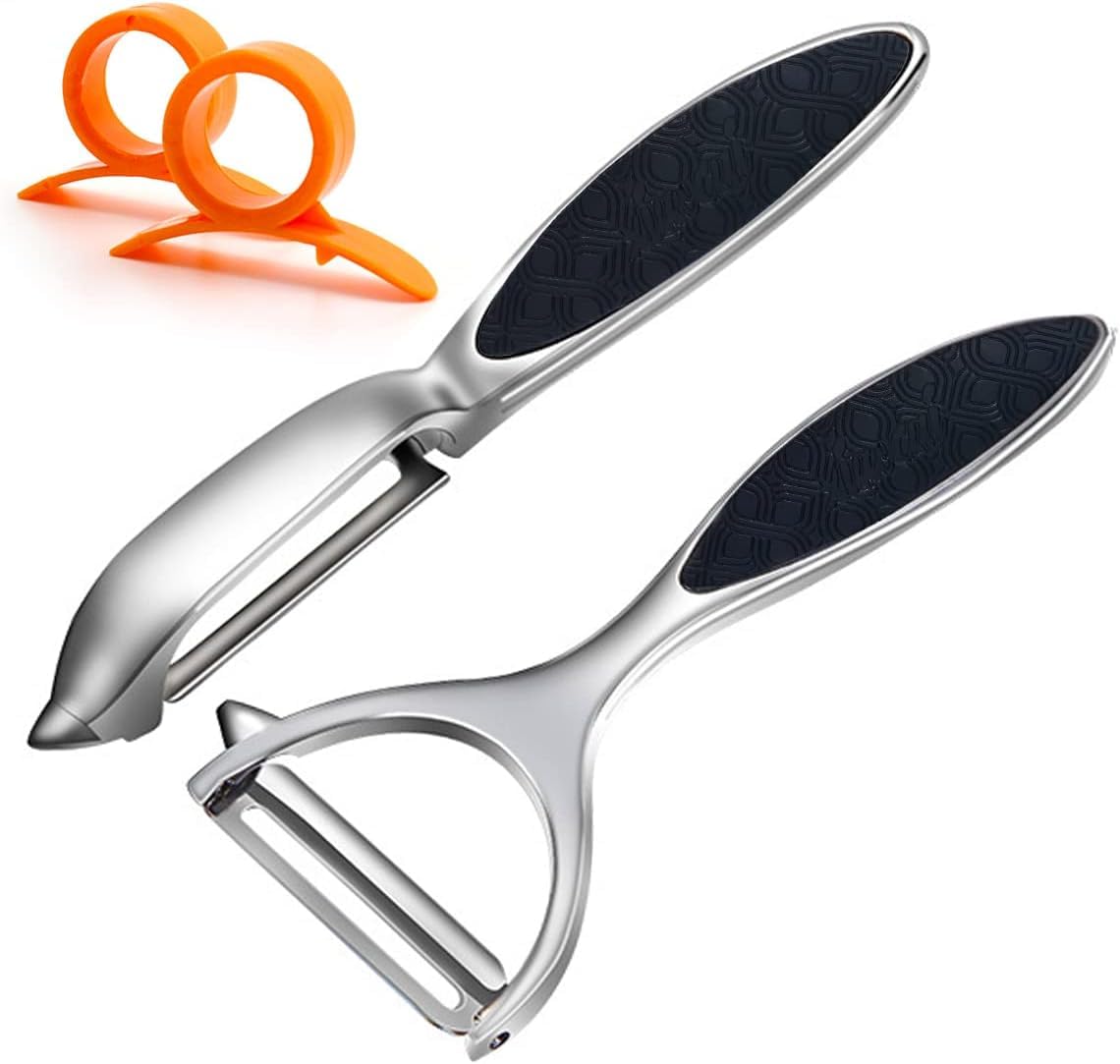 Leaflai Potato Peeler Vegetable Peelers Include Orange Citrus Peelers, Ergonomic Non-Slip Handle & Sharp Blade Stainless Steel Y & I Shapes Swivel Peeler for Fruit Carrot Eggplant Cucumber(Silver)