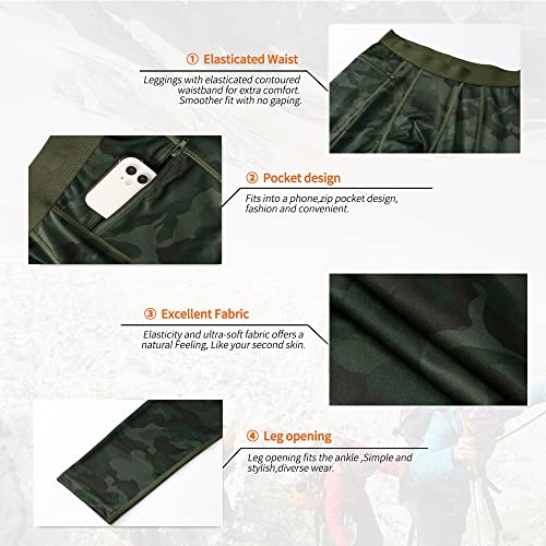 Eargfm Men's Compression Athletic Workout Running Dry Base Layer Pockets Active Cycling Pants, 1 Pack #Camo Green, Large #TOP1