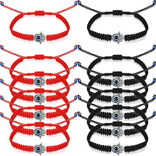 Hicarer 12 Pieces Evil Eye Braided Bracelets Adjustable Kabbalah Bracelets Handmade Braided Cord Protection Bracelets Lucky Friendship Bracelets