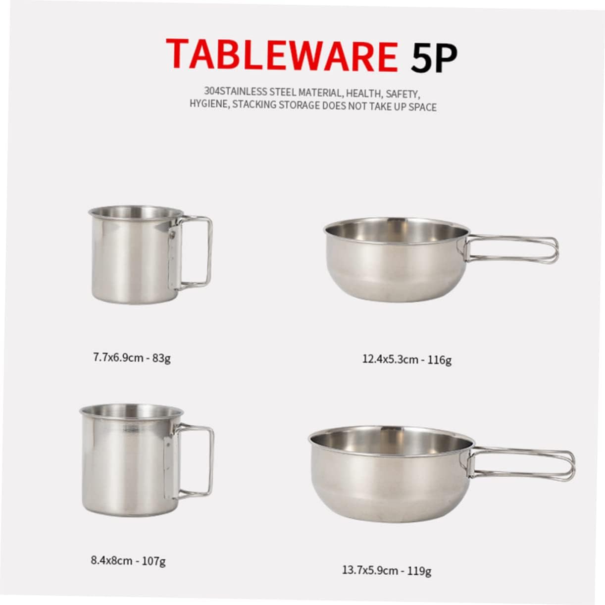 GALPADA Kit of Camping Utensils Stainless Steel Folding Cookware Tableware Set Saucepan Bowl Cup for Outdoor Activities