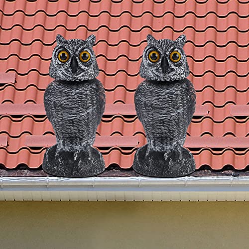 Hausse 2 Pack Bird Scarecrow Fake Owl Decoy Sculpture, Rotating Head Plastic Owl Bird Deterrents, 10.6 Inch Height Nature Enemy Horned Pest Repellent For Outdoor Garden Yard #TOP4