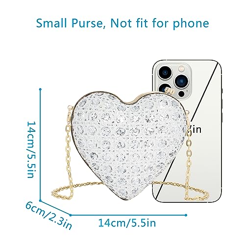 U Scinan Heart Shape Crossbody Bag for Women, Shiny PU Leather Clutch Purse with Detachable Strap, Fashion Shoulder Bag (Silver)2