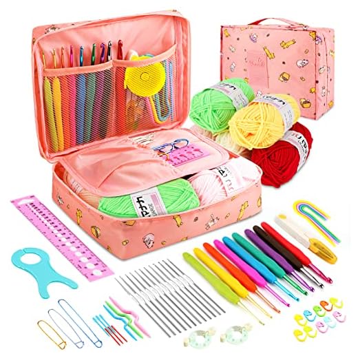 Acemall Crochet Kit para Adultos Principiantes, Ganchillos Crochet Ergonómico Agujas Incluye 0.6mm-6.0 mm Agujas Ganchillo, Lana, Tijeras, caja y de tejer, Regalo dia de la Madre