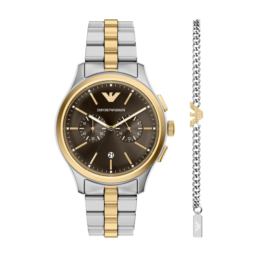 Emporio Armani Bicolor Chronograph Edelstahl Uhr und Armband Set