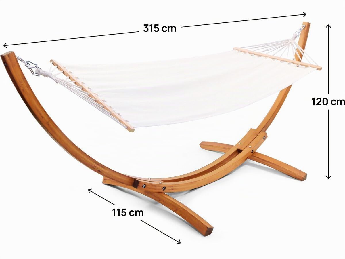 Habitat et Jardin Hamac Bois avec Toile en Coton Dallas 3 m | Ecru - Toile Plein air Portable - Hamac Terrasse, Balcon, Jardin, Extérieur, Camping