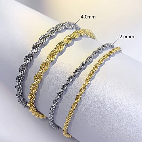 Qjle Silver Anklets For Women Waterproof, 4Mm Stainless Steel Braided Rope Chain Silver Anklet Ankle Bracelets For Women No Tarnish #TOP1
