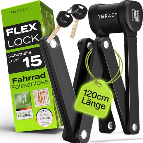 IMPACT® FlexLock 15 - Premium Faltschloss Fahrrad [HOHE SICHERHEIT] - Handliches Fahrradschloss mit Sicherheitslevel 15 bis 120cm - Robustes Fahrrad Schloss hält bis zu 1,5 Tonnen Zugkraft stand