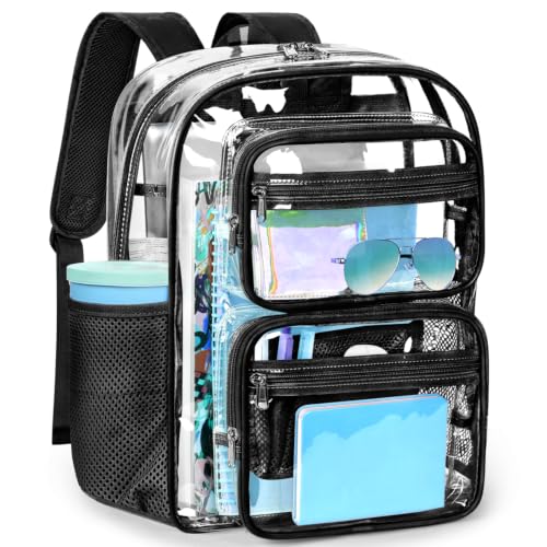 ZORFIN Heavy-Duty Clear Backpack for School and Work, Large Transparent Bag with Reinforced Straps
