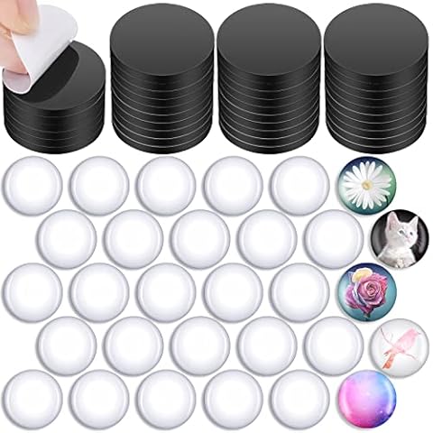 96 Piezas de Círculos Magnéticos Autoadhesivos Discos Magnéticos Redondos y Cabujones de Cúpula de Vidrio Transparente Cover