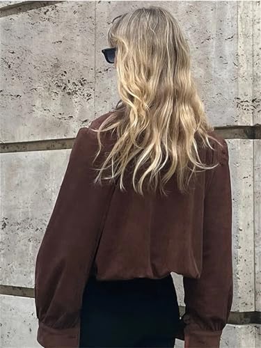 Women Retro Suede Short Jacket Elegant Stand Collar Sleeves Single Breasteds Loose Coats3