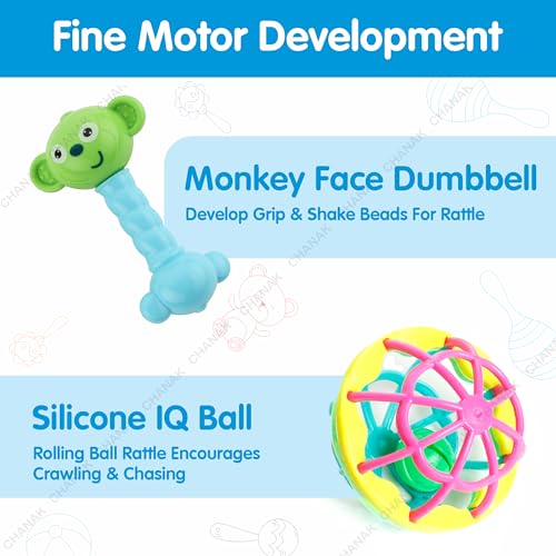 Image of Chanak Baby Kinder Rattle Set for 0-6 Months Old Baby, Non-Toxic, 100% BPA Free, Infant Grab, Spin & Shake Rattles, Colorful Rattles with 5 Pcs, Early Educational Sensory Toy, BIS Approved