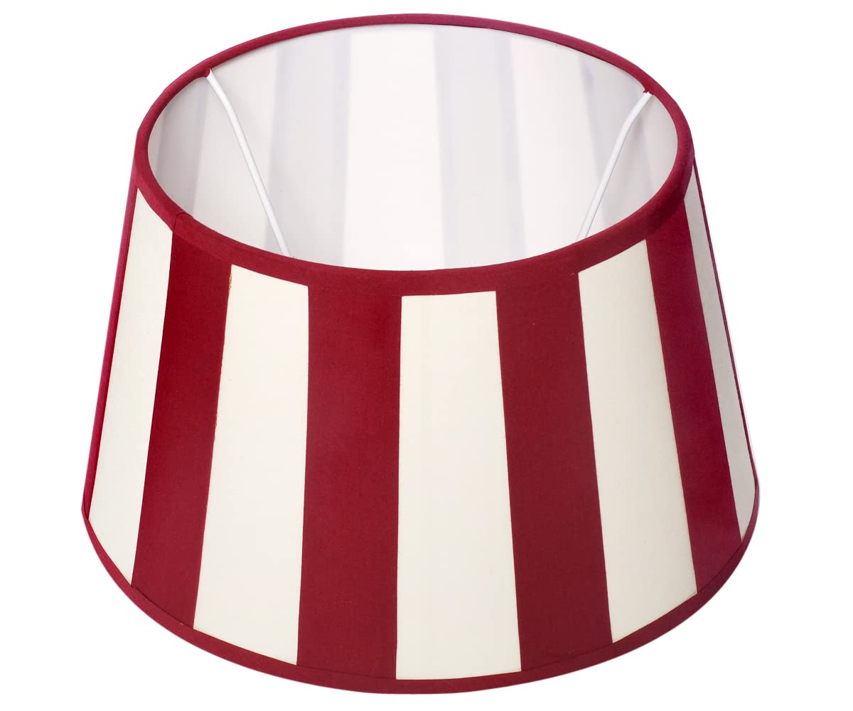 Pantalla de lámpara de mesa a rayas con estampado de rayas para portalámparas E27 diseño a rayas lámpara de mesa ovalada redonda de tela (Burdeos - Crema, Redonda: 20x15x12cm)
