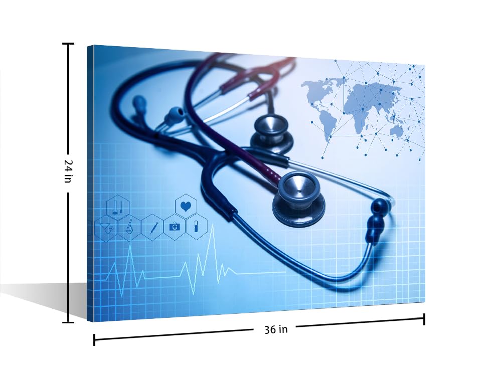 Image of TUMOVO Medical background Artwork Wall Art for Living Room 1 Pieces Stethoscope Poster Wall Decor for Bedroom Medical Contemporary Home Decor Framed Ready to Hang, 24 inch Wx36 H