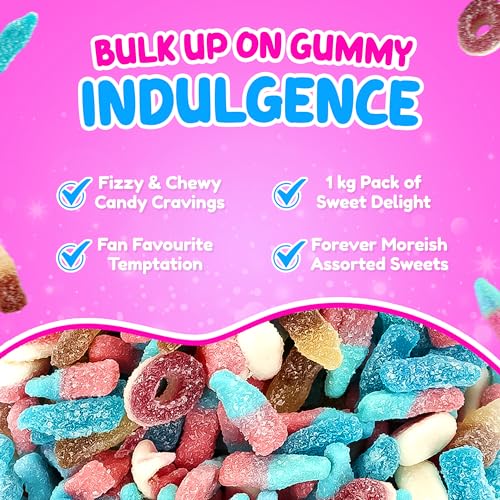 Sweetzone Fizzy Mix 1kg Pick and Mix Sweets - Assorted Chewy Sweets and Gummy Sweets Indulgence - Dive into Fizzy Sweets Bliss with this Halal Sweets Pick and Mix Gummies Assortment for Everyone