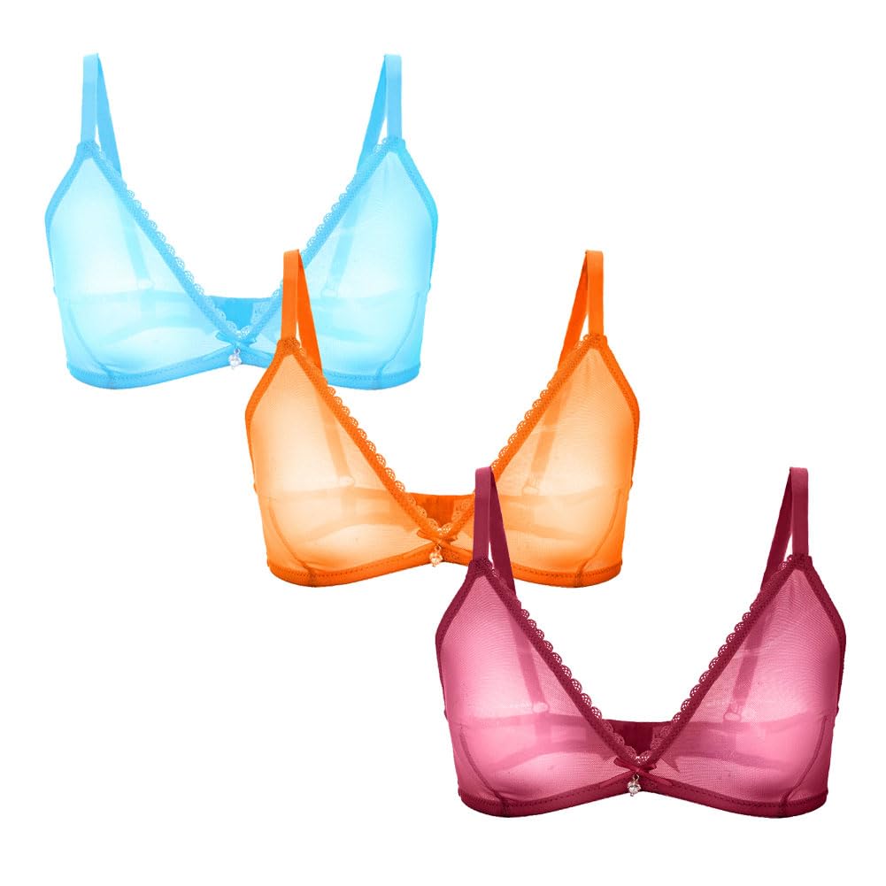 varsmiss Women Sheer Mesh Transparent Unlined Bra Sexy Wireless Underwear
