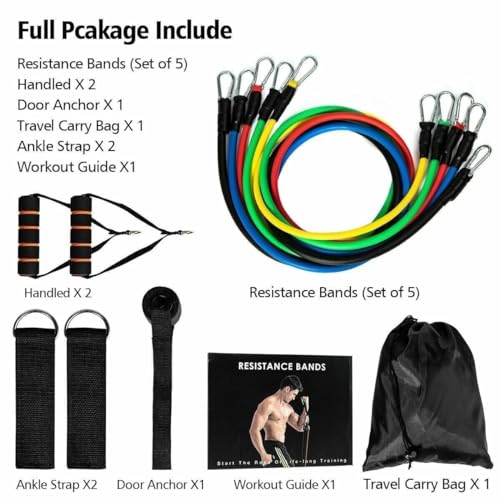 Image of DADLM Resistance Bands Set for Exercise, Stretching and Workout Toning Tube Kit with Foam Handles, Door Anchor, Ankle Strap and Carrying Bag Set of 11 in 1 for Men,Women