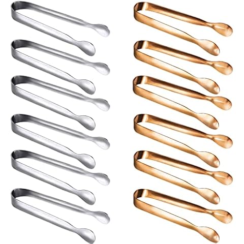 JCREN 24 Pcs Serving Tongs, Small Serving Utensils for Parties Catering, Food-Grade 304 Stainless Steel Serving Tongs for Tea Party Coffee Bar, 4" Appetizer Tongs -Sliver and Rose Gold Cover