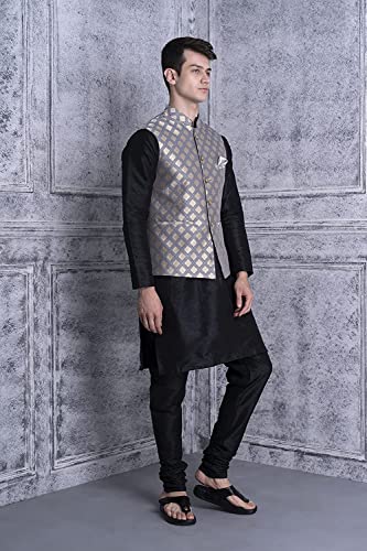 Image of Uri and MacKenzie Men's Silk Blend Kurta Pajama with Designer Ethnic Nehru Jacket /Modi Jacket