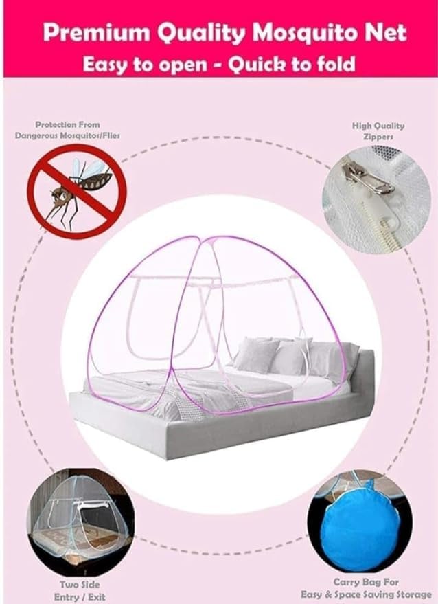 Image of Mosquito Net for Double Bed | King Size Foldable Machardani | Polyester 30GSM Strong Net |PVC Coated Corrosion Resistant Steel Wire - Blue (6 x 6) feet new Green (new White) (Sky Blue)