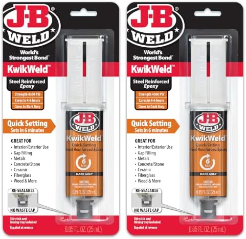 J-B Weld 6 Minute Set Epoxy KwikWeld, High Strength, Waterproof, 2 Pack, Dark Grey, 50176-2
