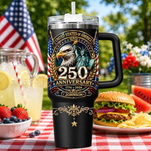 Image of Personalized 250th Anniversary Of America Tumbler - Custom Patriotic USA Flag 1776-2026 Gifts - US Eagle Freedom Tumbler 40oz A18 - American Flag Independence Celebration Gifts For Men, Women