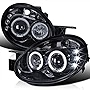Spec-D Tuning LED Dual Halo Projector Smoked Lens Headlights Glossy Black Housing Compatible with 2003-2005 Dodge Neon Left + Right Pair Headlamps Assembly