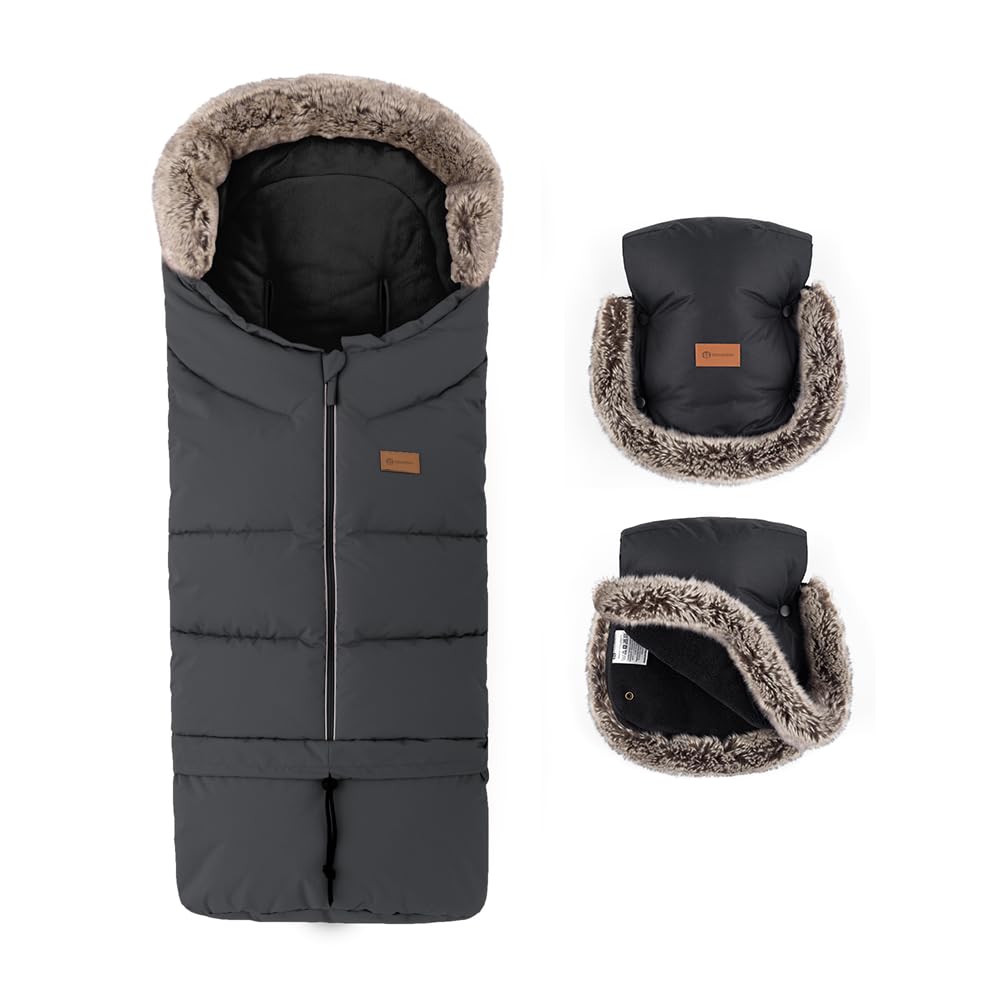Petite&Mars Sacco nanna per passeggino Fusak 4v1 Arctic * Sacco nanna invernale per passeggino, passeggino e seggiolino auto * Warrm * Impermeabile * Antivento, Set Forever Black, 78/110x48cm,