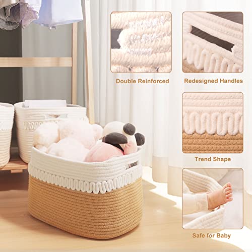 Aropeme Cotton Rope Baskets For Storage Set Of 3 | 15"X10"X9" Rectangle Decorative Baskets With Handles | Baby Nursery Cube Bins, Works As Toys Books Towels Diapers Or Closet Basket, Medium #TOP5