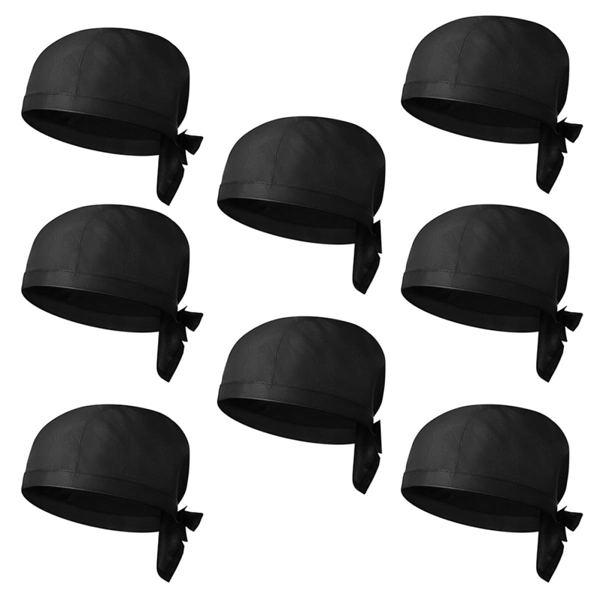 jojofuny 8 Gorros de Chef Negros de Algodón Lazos para Cocina y Barbacoa, Unisex, Diseño Japonés Simple Que Previene la Pérdida de Cabello y Protege del Humo de Aceite