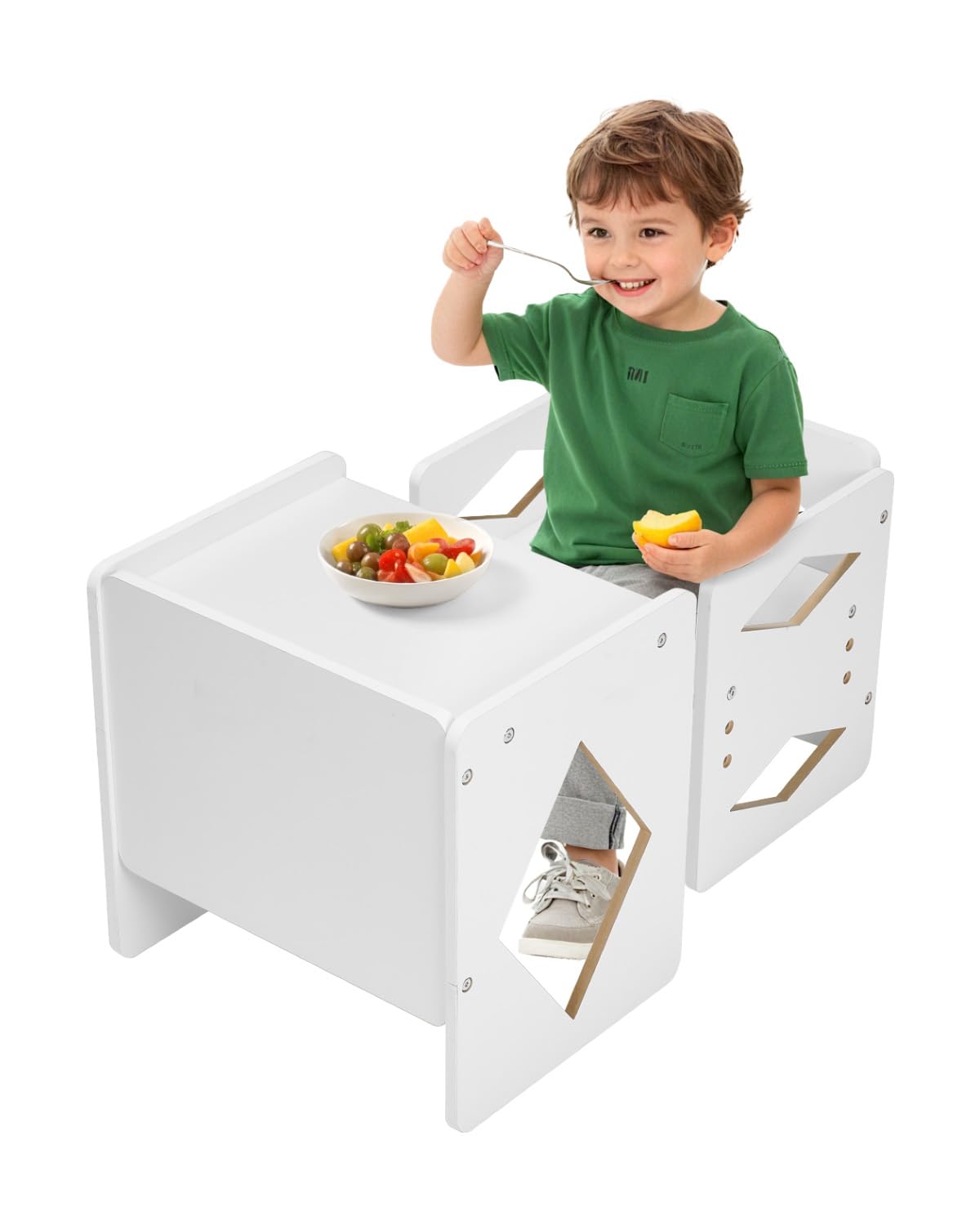 VEVOR Montessori Tisch Stuhlset Kleinkindertischset (1 Tisch + 1 Stuhl) aus Holz für 1–5-Jährige, höhenverstellbarer Aktivitätstisch Spieltisch für Kinder, ideal zum Lesen Essen Spielen – Weiß