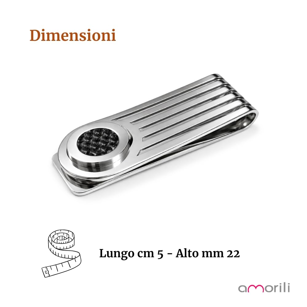 Fermasoldi Uomo in Acciaio Inox con Fibra di Carbonio – Accessorio Moderno ed Elegante – Clip Ferma Banconote a Molla per Soldi – Idea Regalo Uomo
