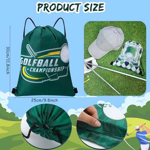 Image of Honoson 16 Pcs Golf Drawstring Backpack Golf Themed Goodie Bags Gift Bags Drawstring Backpack Sports Party Favors Snack for Sports Team Birthday Party Supplies