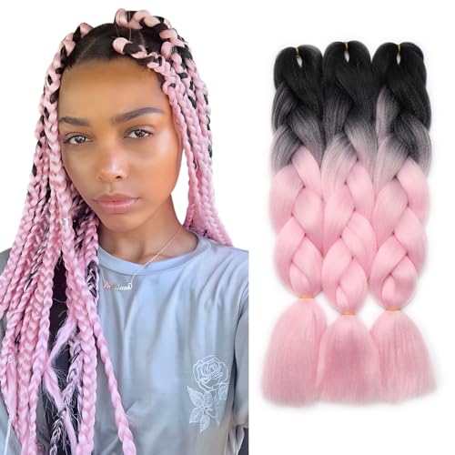 3 pcs/300g 60CM dos Ombre trenzado fibra Crochet Cabello Extensiones de pelo...
