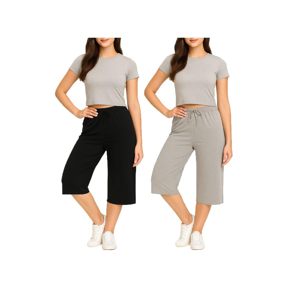 brand flex Women's Casual Regular Fit Loosefit Yoga Pants for Girls Black, Grey (2Pack)-picture-28