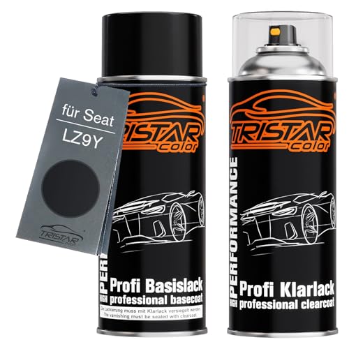 TRISTARcolor Autolack Spraydosen Set für Seat LZ9Y Phantomschwarz Perl Basislack Klarlack Sprühdose 400ml