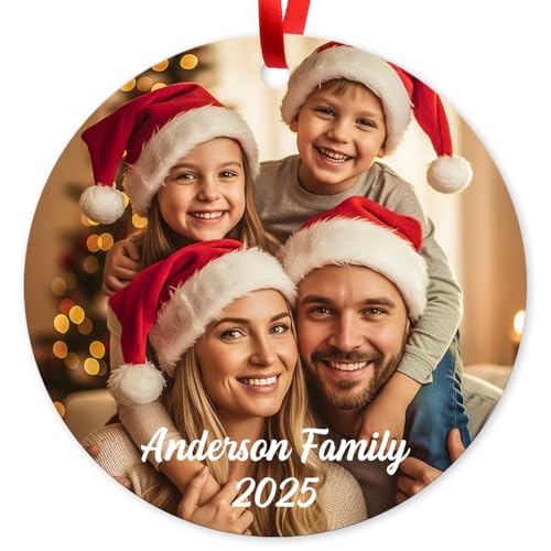 Personalized Christmas Ornaments – Custom Photo Ornament, Made in USA, Round Xmas Tree Decor 2025 with Velvet Pouch and Ribbon by Soul Decor
