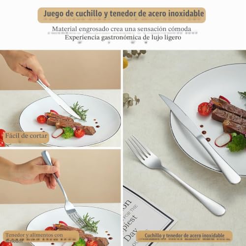 Miniatura 6 de Evanda Juego De Cuchillos Para Bistec 24 Piezas, Acero Inoxidable 12 Tenedores Y 12 Cuchillos, Aptos Para Lavavajillas
