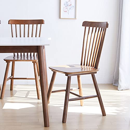 Livinia Toto Malaysian Oak Dining Chair Set Of Two, Country Farmhouse High Spindle Back Wooden Side Chairs (Walnut) #TOP7
