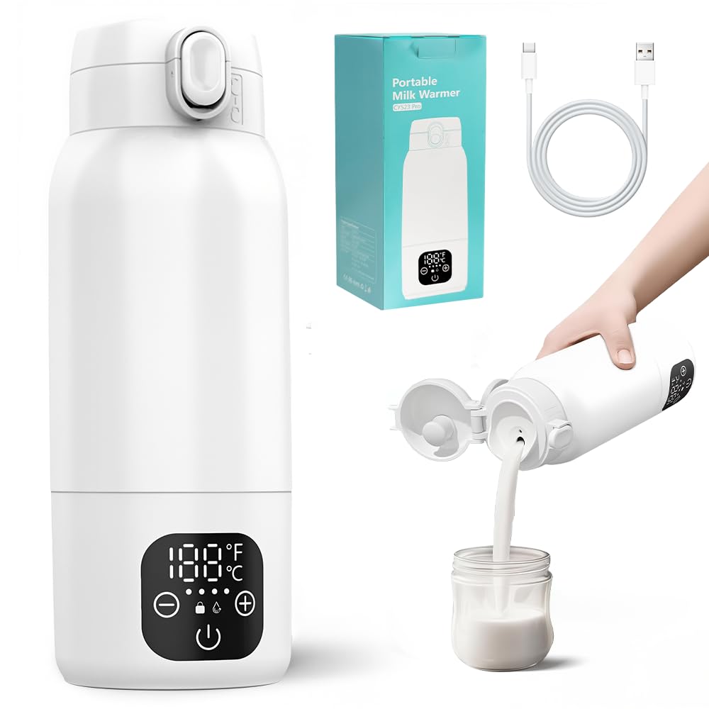 Scaldabiberon Portatile Baby da 500 ml, Riscaldamento Rapido Scalda Biberon Neonato con 11000 mAh Scaldabiberon Elettrico Portatile con display LCD per Latte Materno e Acqua Regolabile da 35 a 70 °C